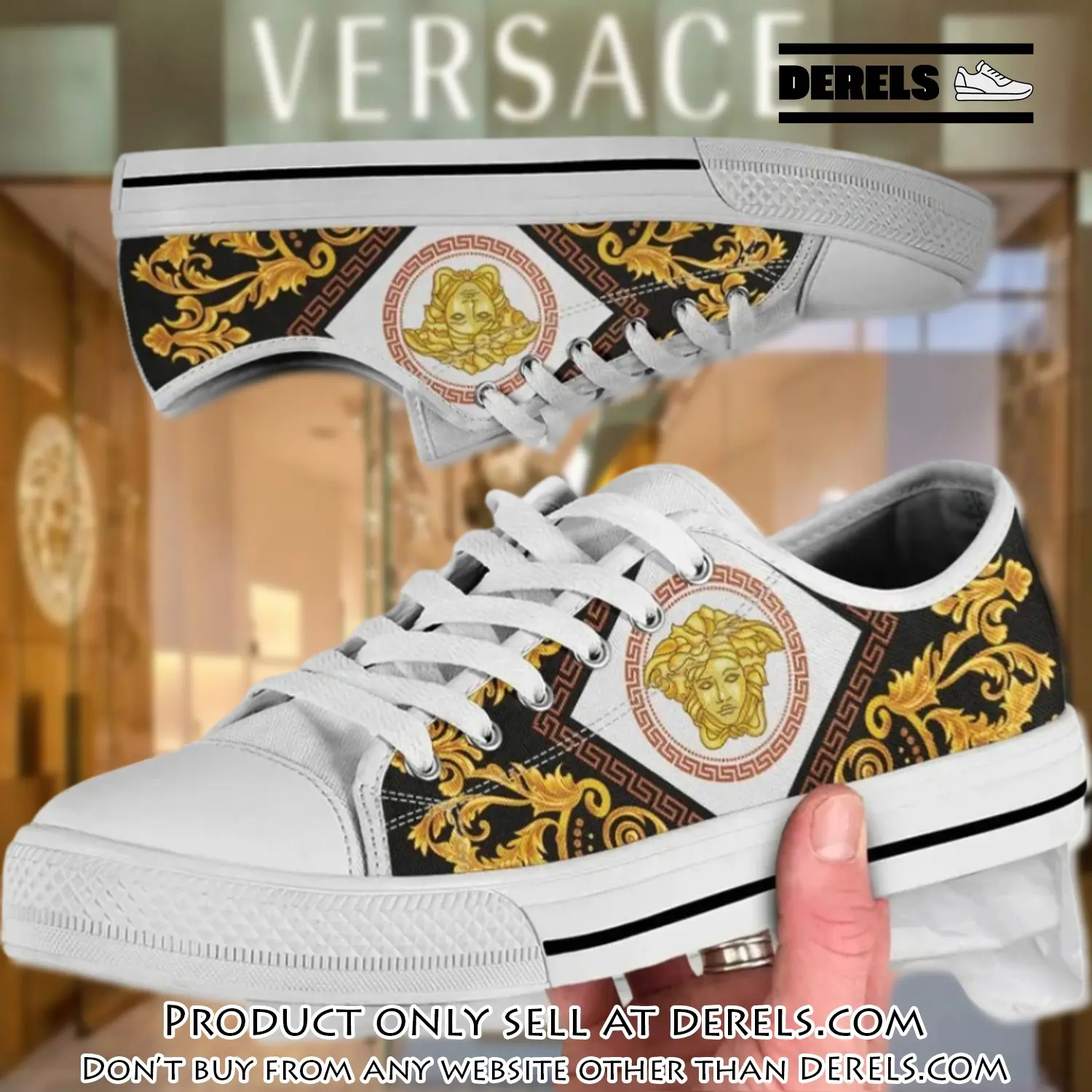 Versace medusa golden pattern white low top canvas shoes luxury brand gifts for men women dr2035014